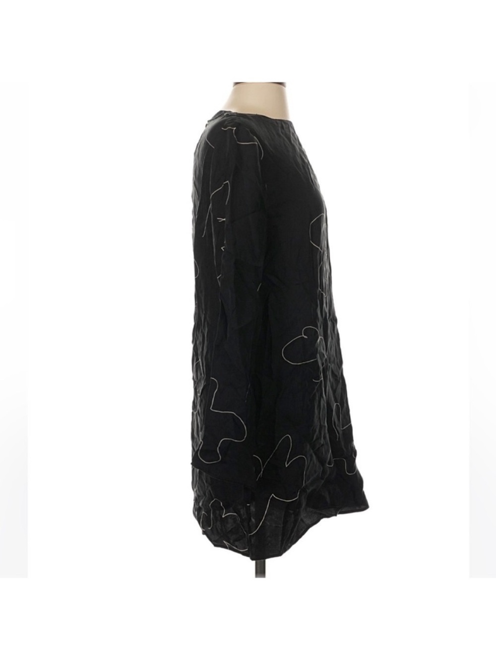 Madewell Erika Cupro Shift Dress Black Floral Mini Long Sleeve NWT Size Small - Picture 4 of 7